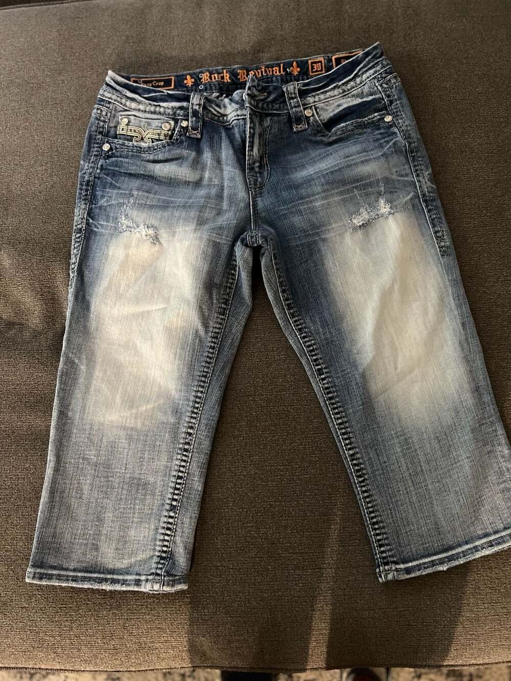 Rock Revival Sherry Easy Crop Jeans Size 30 Distressed Denim